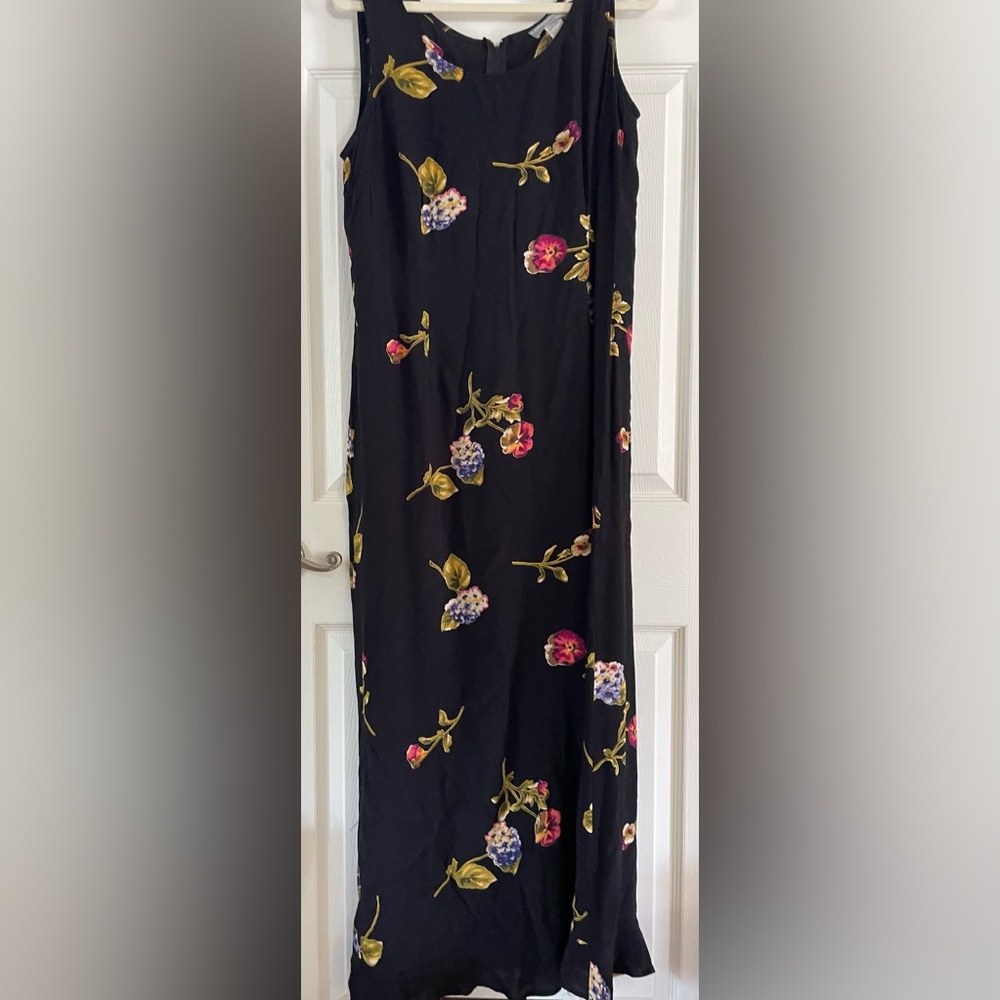 Vintage Carol Anderson California Black Floral Slip Dress XLarge Made in the USA